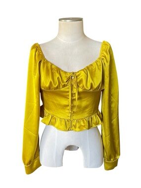 Forever 21 Bright Yellow Satin Peplum Corset Top
